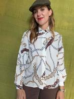 Vintage blouse, maat 36/38 - S/M - wit - goudkleurig - 90's, Ophalen of Verzenden, Vintage, ,, Maat 36 (S)
