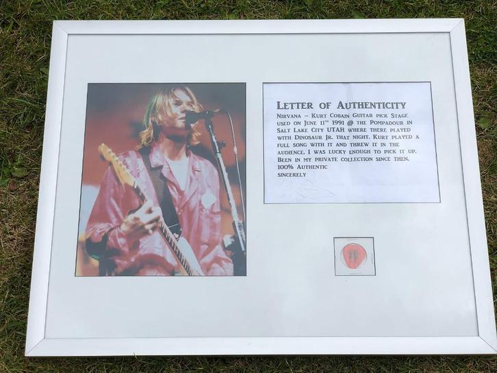 Kurt Cobain Plectrum Concert Nirvana 1991, Verzamelen, Muziek, Artiesten en Beroemdheden, Gesigneerd, Ophalen of Verzenden