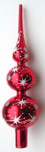 Oude Kerstboompiek / Piek 2 bollen, rood wit zilver, 30 cm, Diversen, Kerst, Ophalen of Verzenden