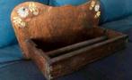 Houten vintage keukenrolhouder met bloemetjes, Antiek en Kunst, Ophalen of Verzenden
