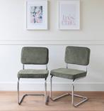 4 groene ribstof stoelen met rvs poten - Amsterdam, Huis en Inrichting, Stoelen, Overige kleuren, Ophalen of Verzenden, Zo goed als nieuw