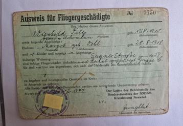 Document luchtoorlog Ausweis für Fliegergeschadigte beschikbaar voor biedingen