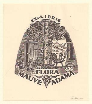 Thijs Mauve. Houtgravure. Ex Libris FLORA MAUVE ADAMA, Ophalen of Verzenden