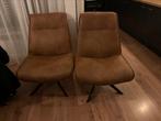 2 x Woood Fauteuil + poef cognac kleur, Huis en Inrichting, Stoelen, Ophalen, Zo goed als nieuw, Metaal, Eén