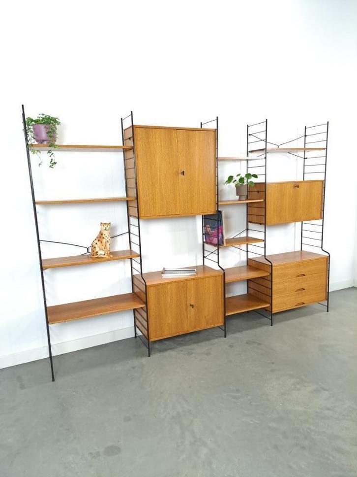 Design WHB teak modulair LP wandsysteem vrijstaand, Huis en Inrichting, Kasten | Wandmeubels, Gebruikt, 150 tot 200 cm, 250 tot 300 cm