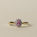 Vintage 9 karaat gouden Diana ring roze topaas diamant, Verzenden, Zo goed als nieuw, 17 tot 18, Nvt