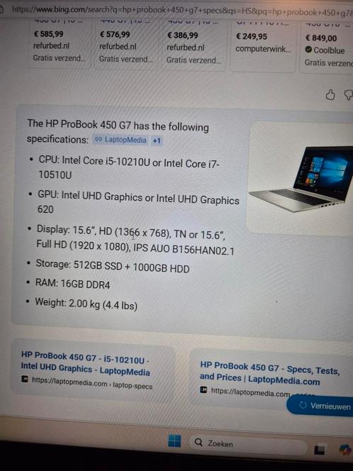 Hp probook 450 g7, Computers en Software, Windows Laptops, Zo goed als nieuw, 15 inch, Ophalen
