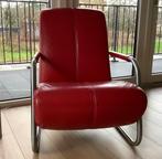 Rode leren fauteuil, Huis en Inrichting, Ophalen, Gebruikt, Minder dan 75 cm, Leer