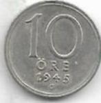 10  öre  1945  Zweden. km. 813, Ophalen of Verzenden, Overige landen, Losse munt, Zilver