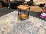 Salon/Bijzettafel mangohout/Metaal Direct/Leverbaar E-7235, Minder dan 55 cm, Rond, Nieuw, #Bijzettafel#Mangohout#2-Bladen#Metaal