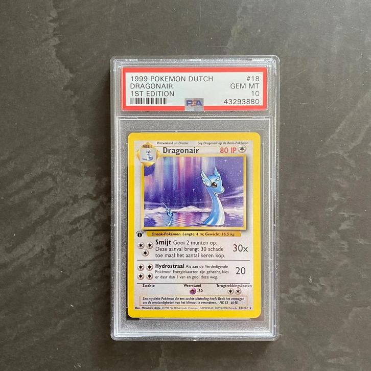 Pokemon #18 Dragonair NL Dutch 1st Edition Base Set PSA 10, Hobby en Vrije tijd, Verzamelkaartspellen | Pokémon, Zo goed als nieuw
