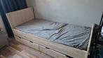 1 persoons  bed steigerhout met 2 laden op wieltjes, Ophalen, 85 tot 100 cm, Gebruikt, Lattenbodem