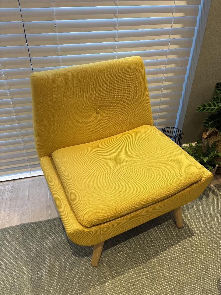 Gele stoel, Huis en Inrichting, Fauteuils, Gebruikt, Hout, Stof, 50 tot 75 cm, Minder dan 75 cm, Ophalen