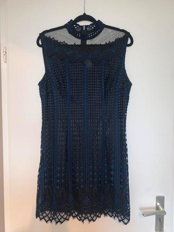 Bebe blauw zwarte kante lace avond gala jurk dress maat 40 beschikbaar voor biedingen