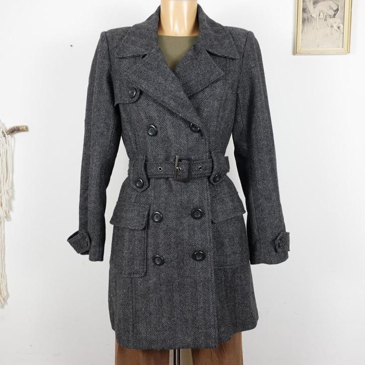 Peppercorn wol mix visgraat trench jas S, Kleding | Dames, Jassen | Winter, Zo goed als nieuw, Maat 36 (S), Grijs, Verzenden