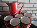 Rood emaille servies met witte stippen, Ophalen of Verzenden