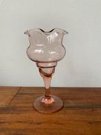 Vintage Franse waxinelichthouder – roze glas – tulpvorm, Ophalen of Verzenden