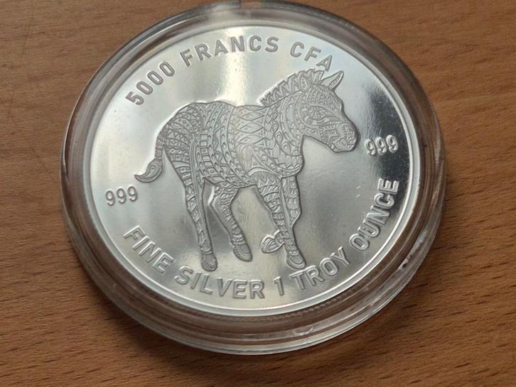 Chad – Mandala Zebra 1 oz zilver 2022. Silver coin., Postzegels en Munten, Edelmetalen en Baren, Zilver, Ophalen of Verzenden