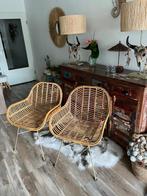 Rotan/rieten  kuipstoelen, eettafelstoelen, Huis en Inrichting, Stoelen, Ophalen, Twee, Bruin, Riet of Rotan