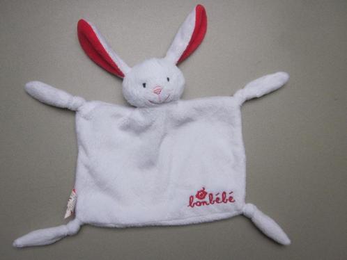 Bonbébé wit zacht pluche knuffeldoek met 4 knoopjes + konijn, Kinderen en Baby's, Speelgoed | Knuffels en Pluche, Zo goed als nieuw