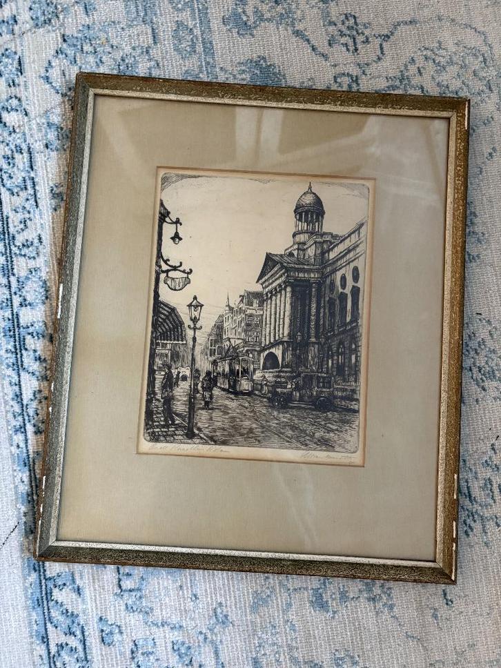 A.M. Van MUNSTER - Mooie ets van het Oude Raadhuis Rotterdam, Antiek en Kunst, Kunst | Etsen en Gravures, Ophalen of Verzenden