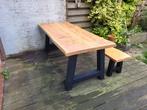 Tuintafel douglas/lariks hout met stalen A frame. Boomstam, Ophalen of Verzenden, Nieuw, Rechthoekig, Hout
