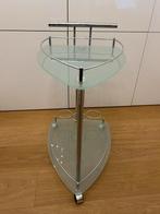 Glazen bijzettafel met metalen frame (theetafel), 55 tot 75 cm, Ovaal, Ophalen, 45 tot 60 cm