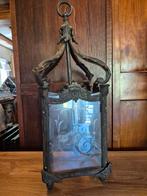 Bronze hanglamp met geëtst glas, Antiek en Kunst, Ophalen of Verzenden