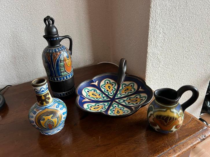 Verzameling Gouds plateel Plazuid - PZH, Antiek en Kunst, Antiek | Keramiek en Aardewerk, Ophalen of Verzenden