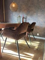 4 Bruine Velours Eetkamerstoelen - Overcompleet!, Huis en Inrichting, Stoelen, Ophalen, Gebruikt, Bruin, Vier