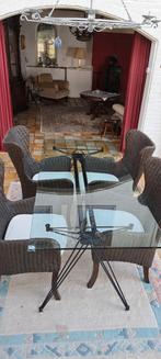 Glazen Tafel met Rotan Stoelen, Ophalen, Gebruikt, 100 tot 150 cm, 50 tot 100 cm
