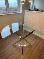 Ronde glazen eettafel met metalen poten in prima staat, Huis en Inrichting, Tafels | Eettafels, Ophalen, Rond, Zo goed als nieuw