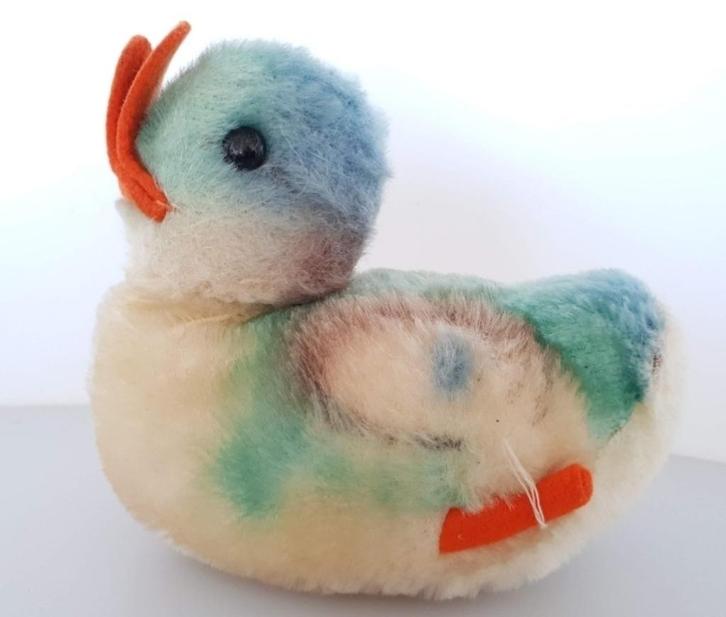 Steiff eend jaren 60 zonder knopf met geluid vintage kerst, Verzamelen, Beren en Cherished Teddies, Gebruikt, Stoffen beer, Steiff
