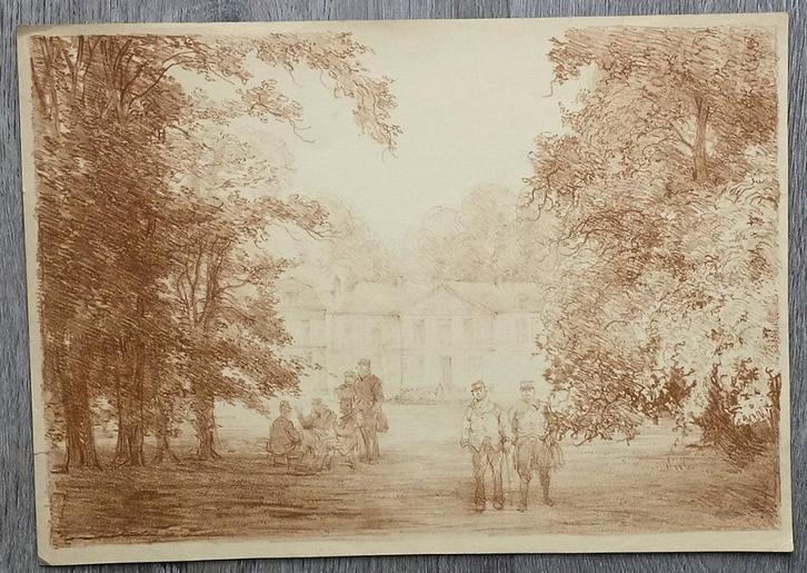 A571 Cecile Walton (toegeschr) Sanguine tekening militairen, Antiek en Kunst, Kunst | Tekeningen en Foto's, Ophalen of Verzenden