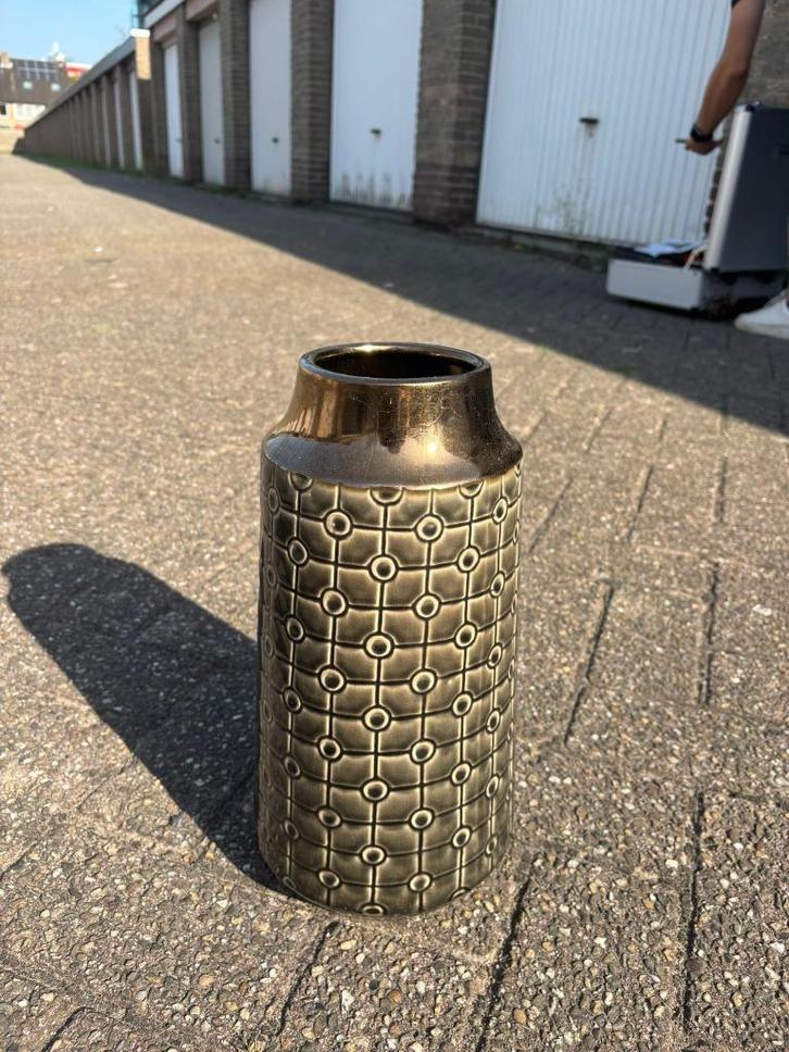 Grote Deco Vaas Retro – Groen/Koper – H34 cm, Huis en Inrichting, Woonaccessoires | Vazen, Nieuw, Groen, Minder dan 50 cm, Glas