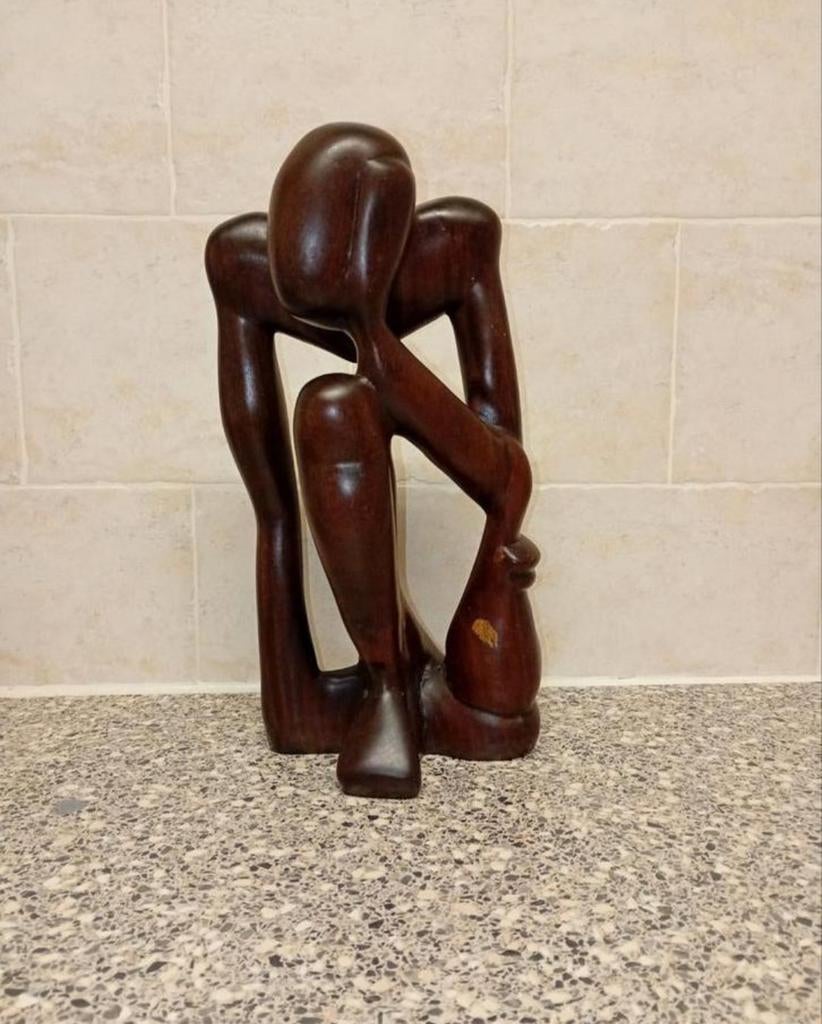 Prachtig houten beeld van de Denker., Antiek en Kunst, Ophalen of Verzenden