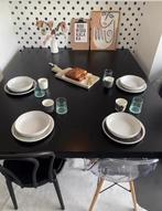 Stoere 6-pers eettafel / werktafel met zwart stalen poot, Huis en Inrichting, Tafels | Eettafels, Zo goed als nieuw, Ophalen