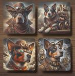 Cattle Dog Steampunk onderzetterts met houder, Ophalen of Verzenden, Nieuw, Glas of Kopje
