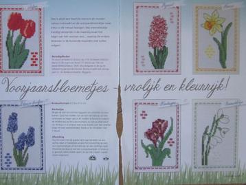 Borduur telpatronen voorjaarsbloemetjes vrolijk en kleurrijk beschikbaar voor biedingen