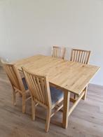 Uitschuifbare eettafel met 4 stoelen, Huis en Inrichting, Ophalen, Zo goed als nieuw, Modern, 4 tot 6 stoelen