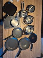 Pannenset - Koekenpannen, Kookpannen, Grillpan, Gebruikt, Pannenset, Ophalen of Verzenden, Rvs