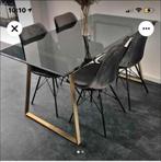 Glazen eettafel plus 4 velvet stoelen te koop, Huis en Inrichting, Tafels | Eettafels, 50 tot 100 cm, Glas, Gebruikt, Rechthoekig