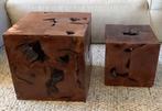 Hardhouten zitblok / bijzettafel; set van twee, Ophalen, Minder dan 45 cm, Minder dan 55 cm, Vierkant