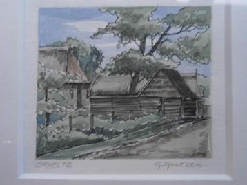 Kleine aquarel v/e Boerderijtje in Orvelte licht lijstje beschikbaar voor biedingen
