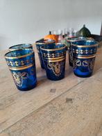 Vintage blauwe glaasjes met gouden details (6 stuks), Ophalen of Verzenden