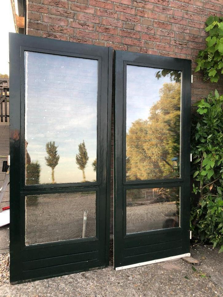 |hardhouten dubbele buiten deuren| dubbelglas| 200,5 X 166|, Doe-het-zelf en Verbouw, Deuren en Horren, Gebruikt, Buitendeur, 200 tot 215 cm