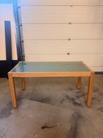 Glazen eettafel met houten frame, Ophalen, Gebruikt, Eikenhout, 50 tot 100 cm