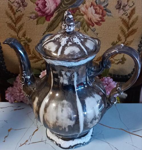 Mooie brocante theepot, verzilverd porselein, Rosenthal, Antiek en Kunst, Curiosa en Brocante, Ophalen of Verzenden
