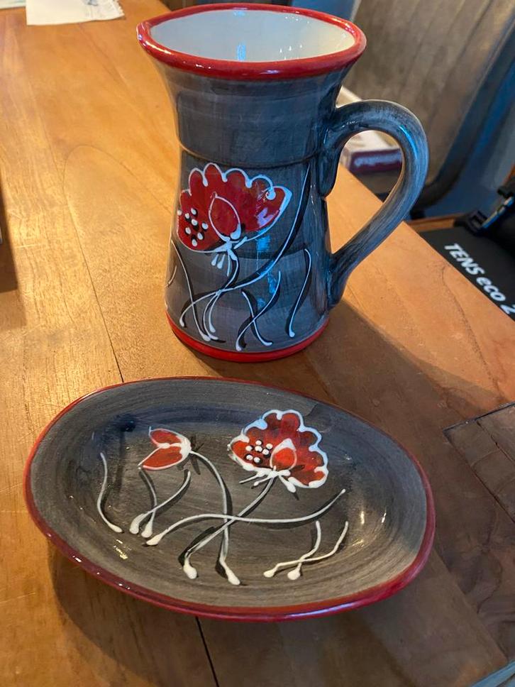 Vintage Keramiek Kan en Schotel uit Zuid-Frankrijk, Antiek en Kunst, Antiek | Keramiek en Aardewerk, Ophalen of Verzenden