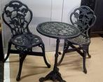 Bistro set tuinset zitje gietijzer zwart tafel + 2 stoelen, Tuin en Terras, Tuinsets en Loungesets, Ophalen, Gebruikt, Hout, 2 zitplaatsen